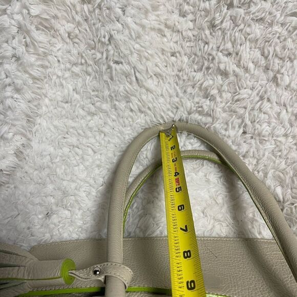 Vittoria Napoli Elegant Leather Cream XL Tote Bag with Green Accents - Picture 11 of 16